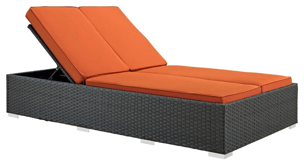 Modern Contemporary Urban Outdoor Patio Chaise Lounge Chair, Orange, Rattan