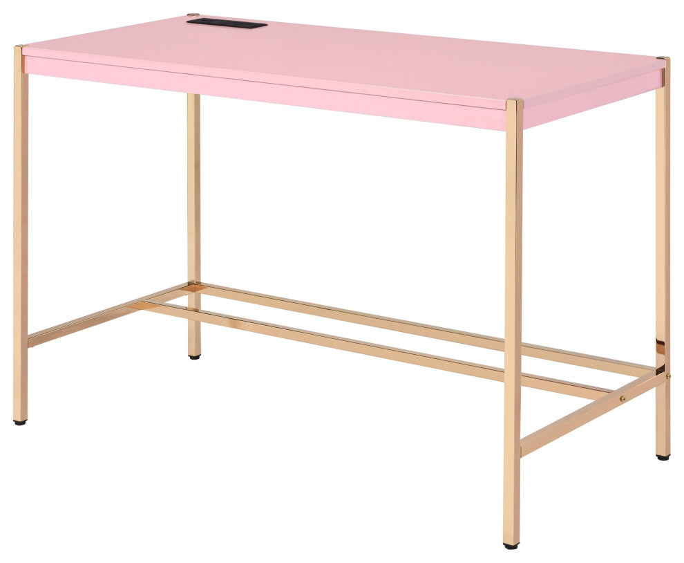 Midriaks Writing Desk WithUSB, Pink and Gold Finish