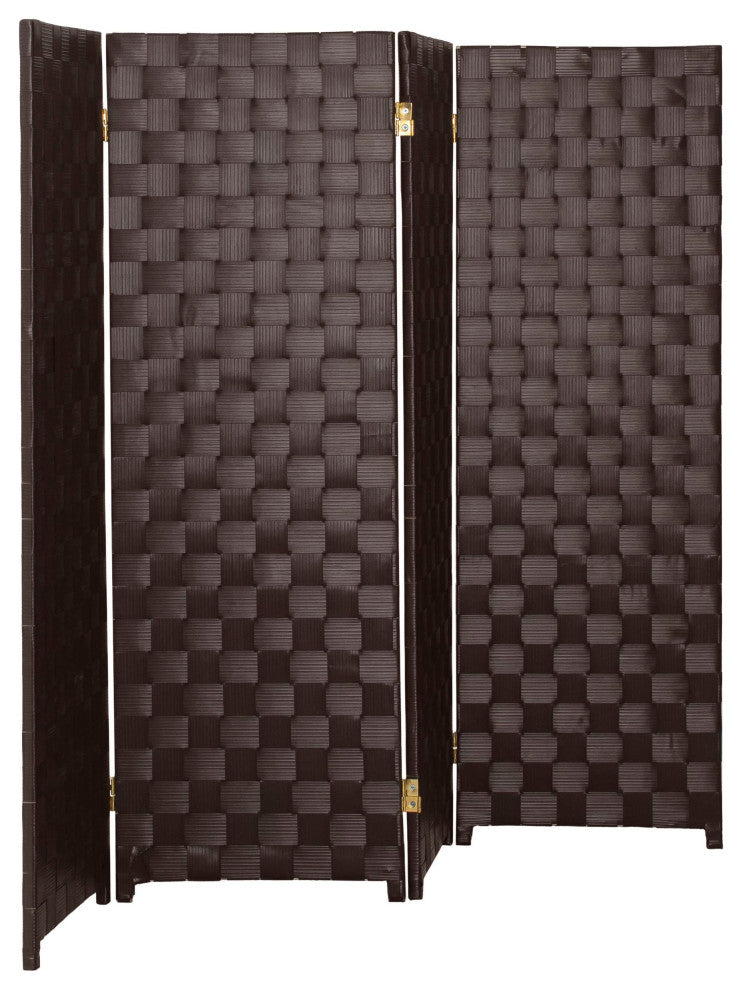 4 ft. Short Woven Fiber Outdoor All Weather Room Divider 4 Panel Dark Brown