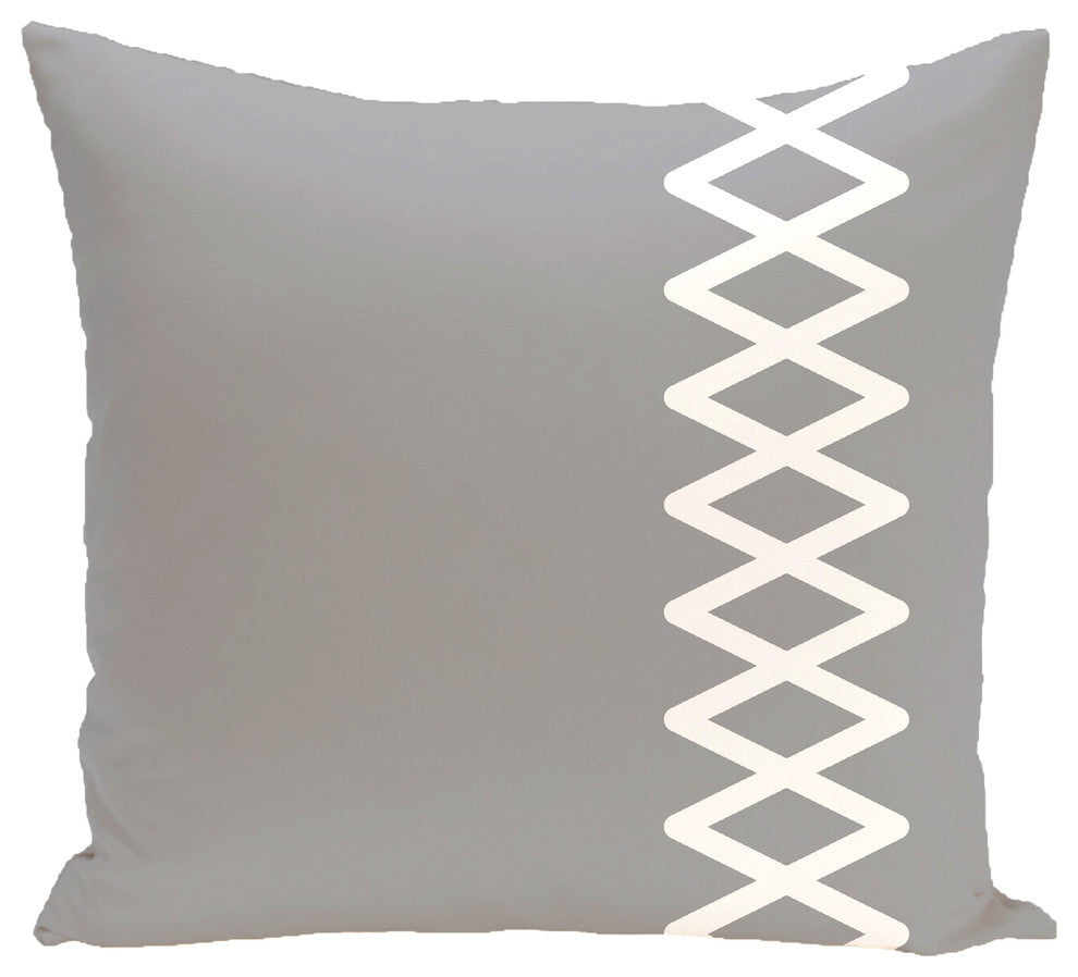 Lace Up Geometric Print Pillow, Classic Gray, 16"x16"