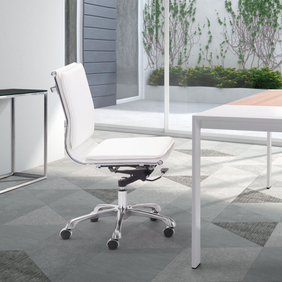 Computer Chair, Faux Vinyl Leather, Steel, White, Silver, Home Business Office