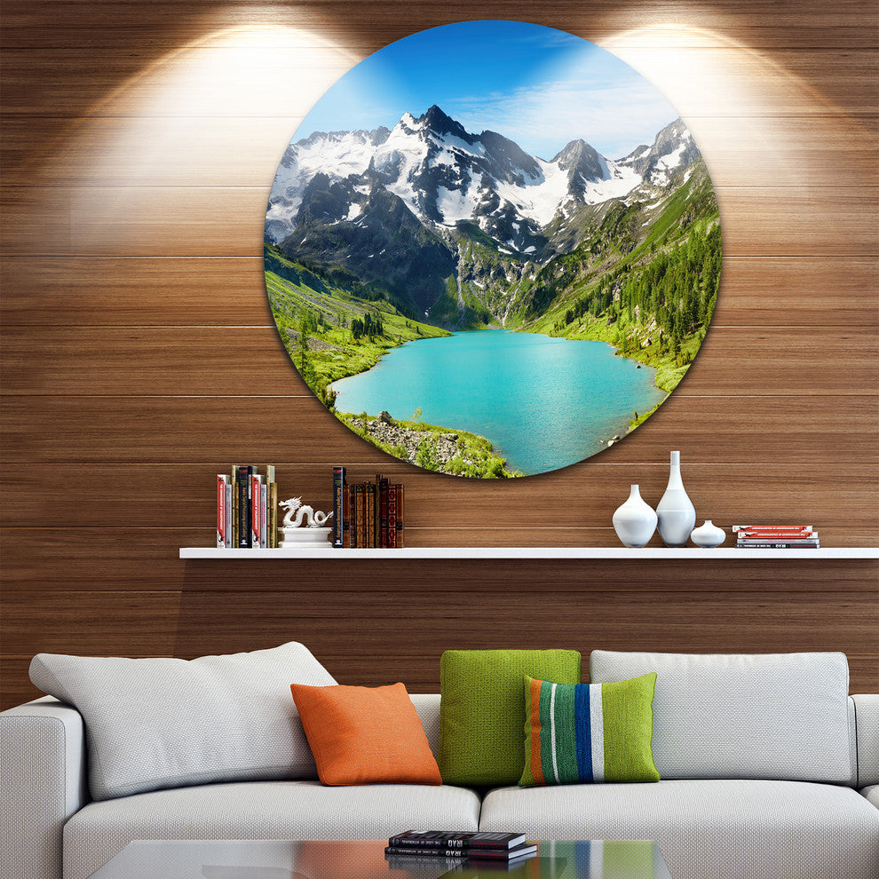 Mountain Lake, Landscape Photography Round Wall Art, 23"