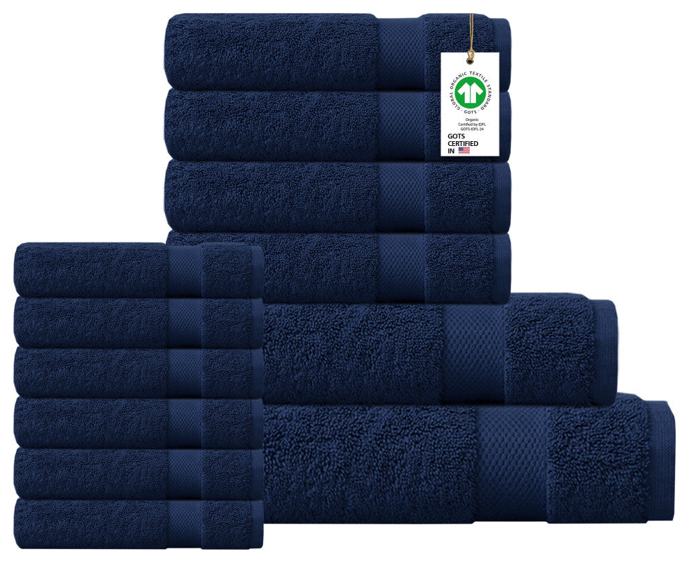 Organic Cotton Feather Touch Quick Dry Towel Set, 12-Piece Set, Insignia Blue