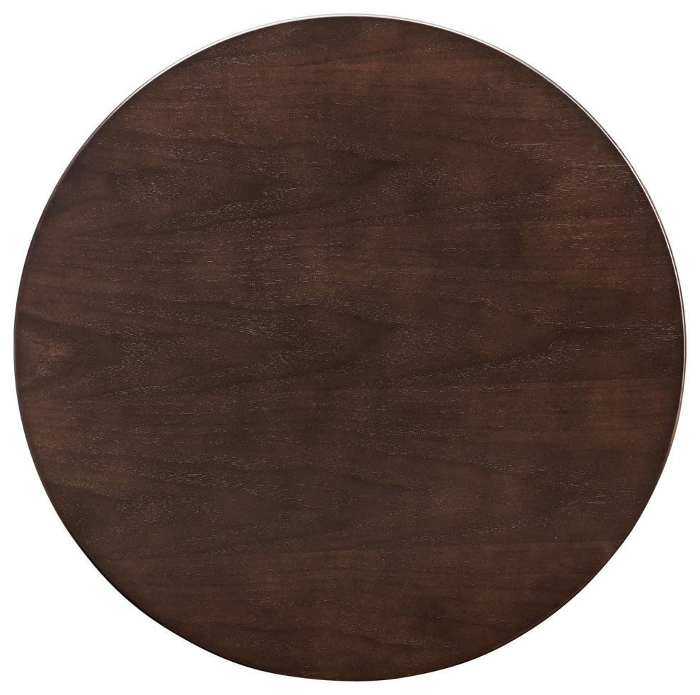 28" Dining Table, Round, Gold Walnut, Metal, Modern Cafe Bistro Hospitality
