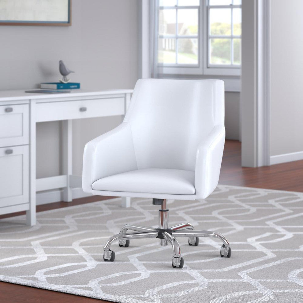 London Mid Back Leather Box Chair, White Leather