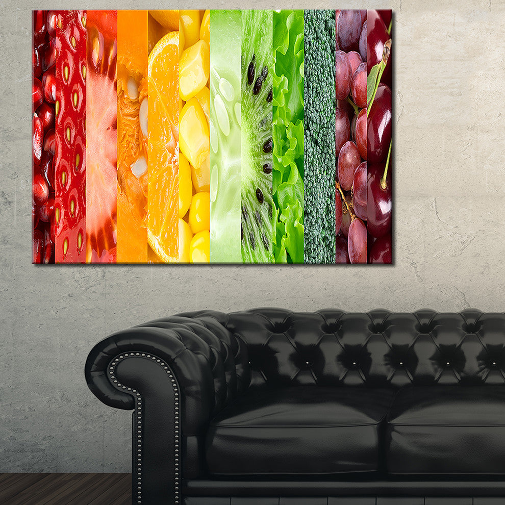 "Fruits Berries and Vegie Collage" Floral Art Canvas Print, 40"x30"