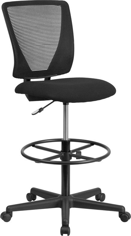 Ergonomic Mid-Back Mesh Drafting Chair-Fabric Seat, Adjustable Foot Ring