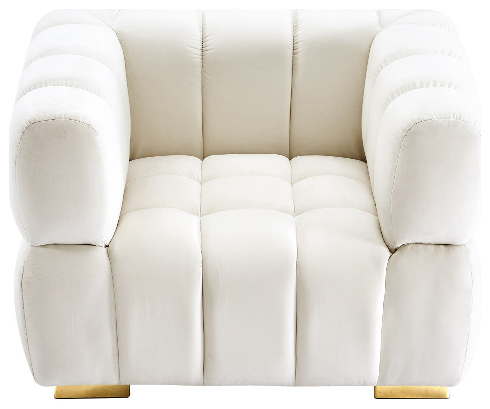 Gwen Velvet Upholstered Chair, Cream, Chair