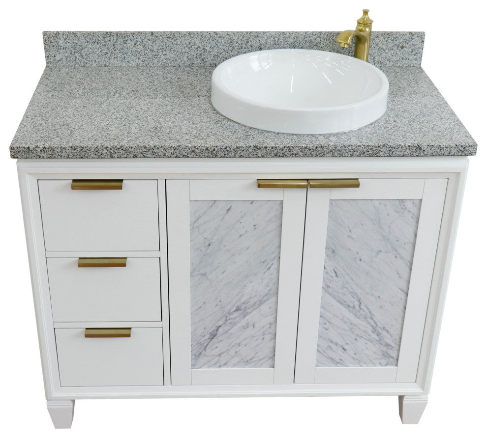 43" Single Vanity, White Finish With Gray Granite