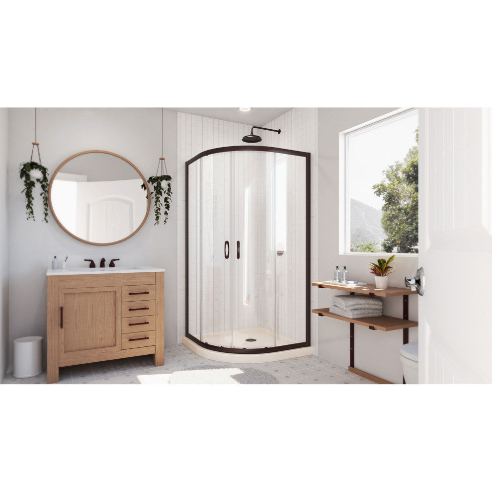 Prime 38x74 3/4 Clear Glass Sliding Shower Enclosure Oil Rubbed Bronze, Biscuit