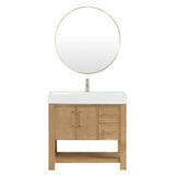 Vera Bath Vanity with Stone Top, Washed Ash Grey, 36", Single Vanity, With Mirror