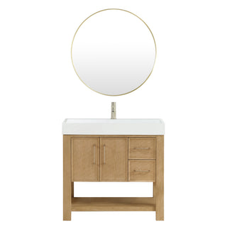 Vera Bath Vanity with Stone Top, Washed Ash Grey, 36", Single Vanity, With Mirror