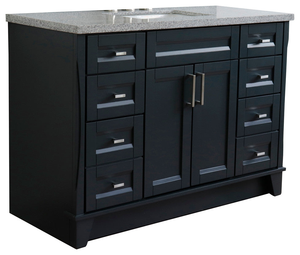 49" Single Sink Vanity, Dark Gray Finish With Gray Granite And Rectangle Sink