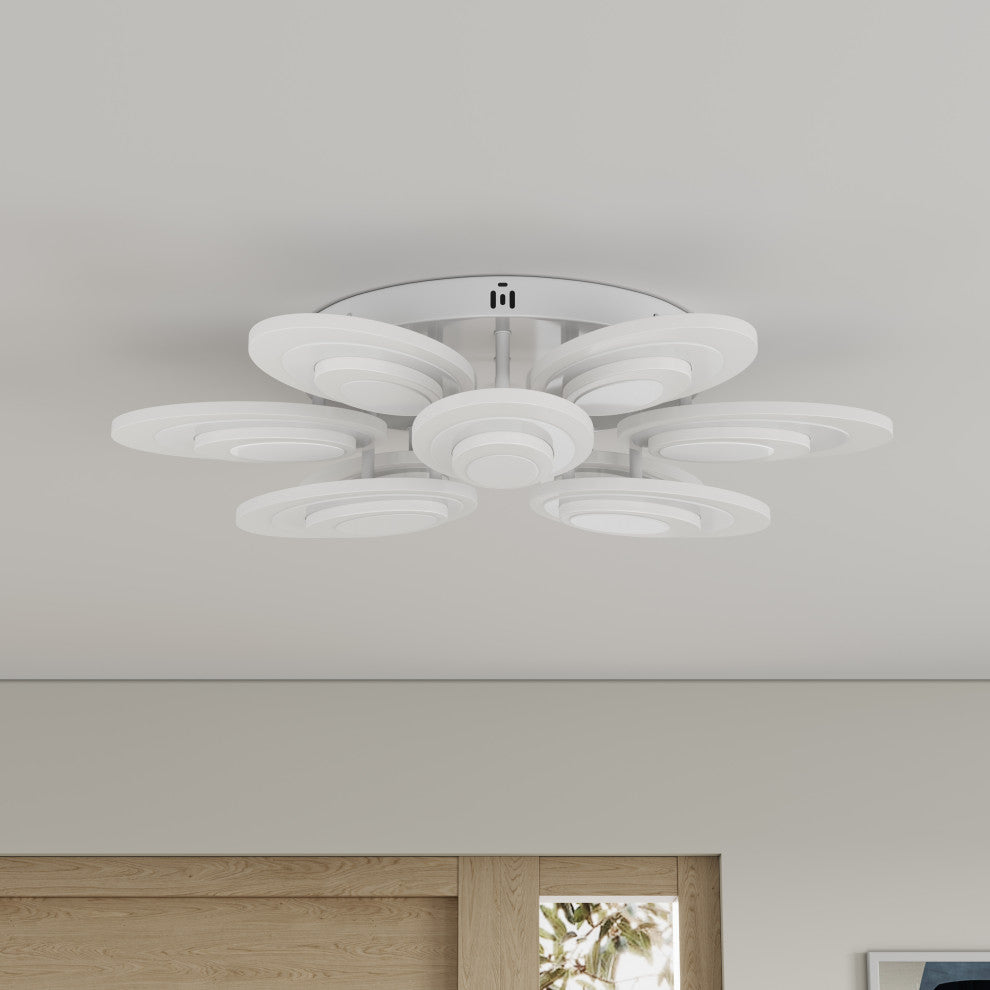Modern Matte White Flower Shape Semi Flush Mount Ceiling Lamp