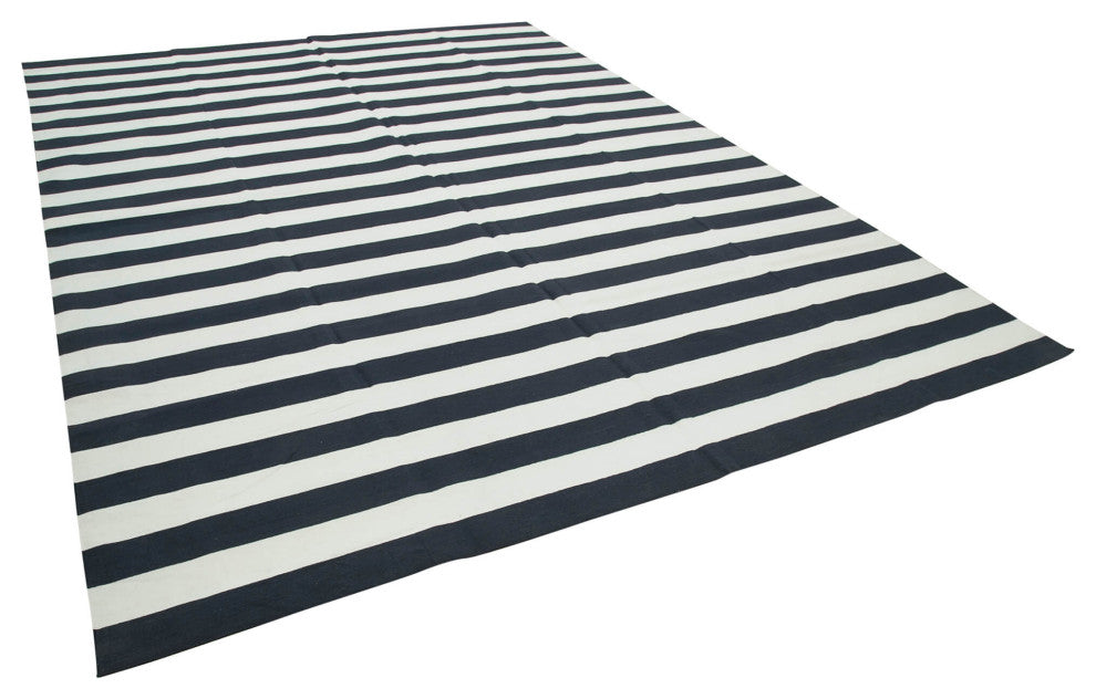 Rug N Carpet - Handmade Wool 8' 10'' x 12' 2'' Geometric Dhurrie Kilim Rug