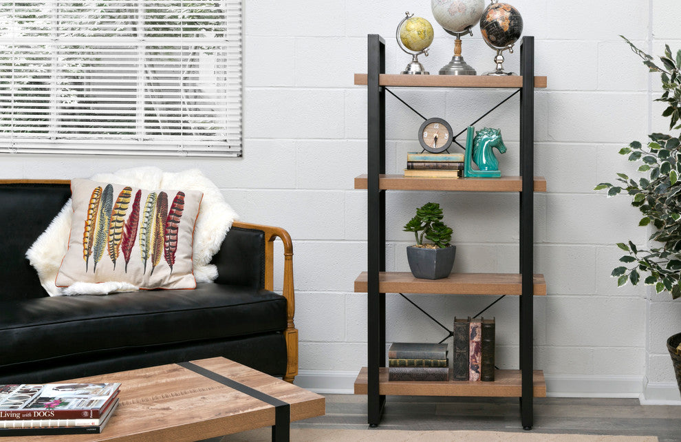 Bourbon Foundry 4-Tier Bookshelf, Wood And Black Steel