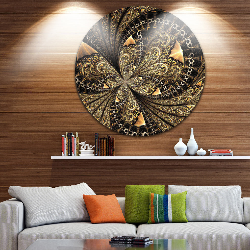 Brown Fractal Flower Pattern Digital, Floral Disc Metal Wall Art, 11"