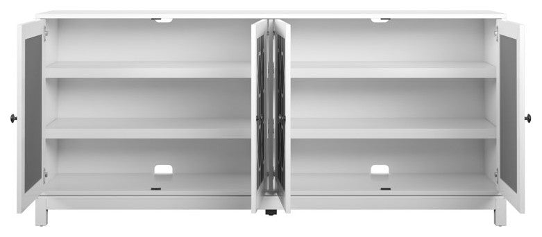 Contemporary Sideboard, Glamorous Mirrored Doors With Geometric Accents, White