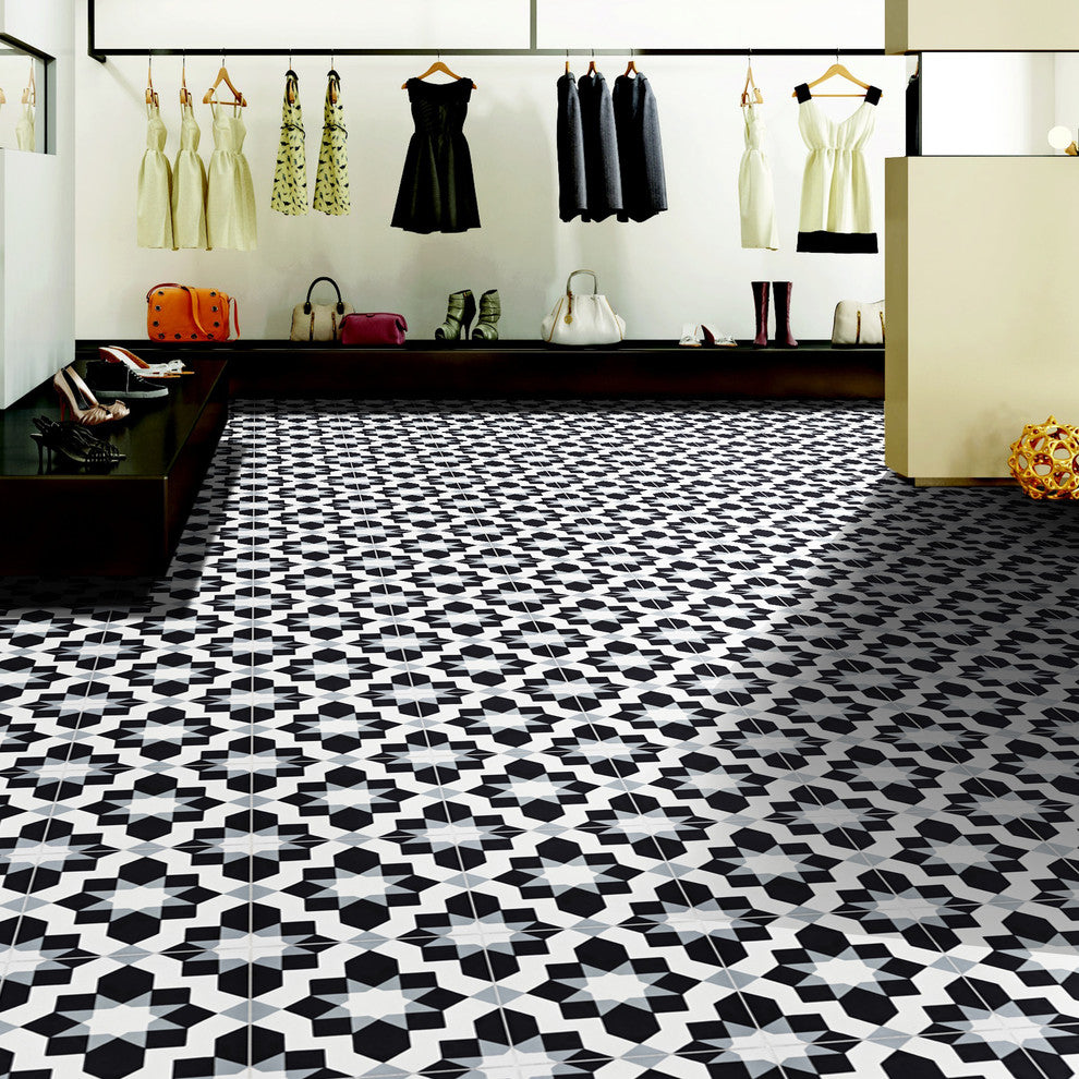 8"x8" Affos Handmade Cement Tile, Gray/Black, Set of 12