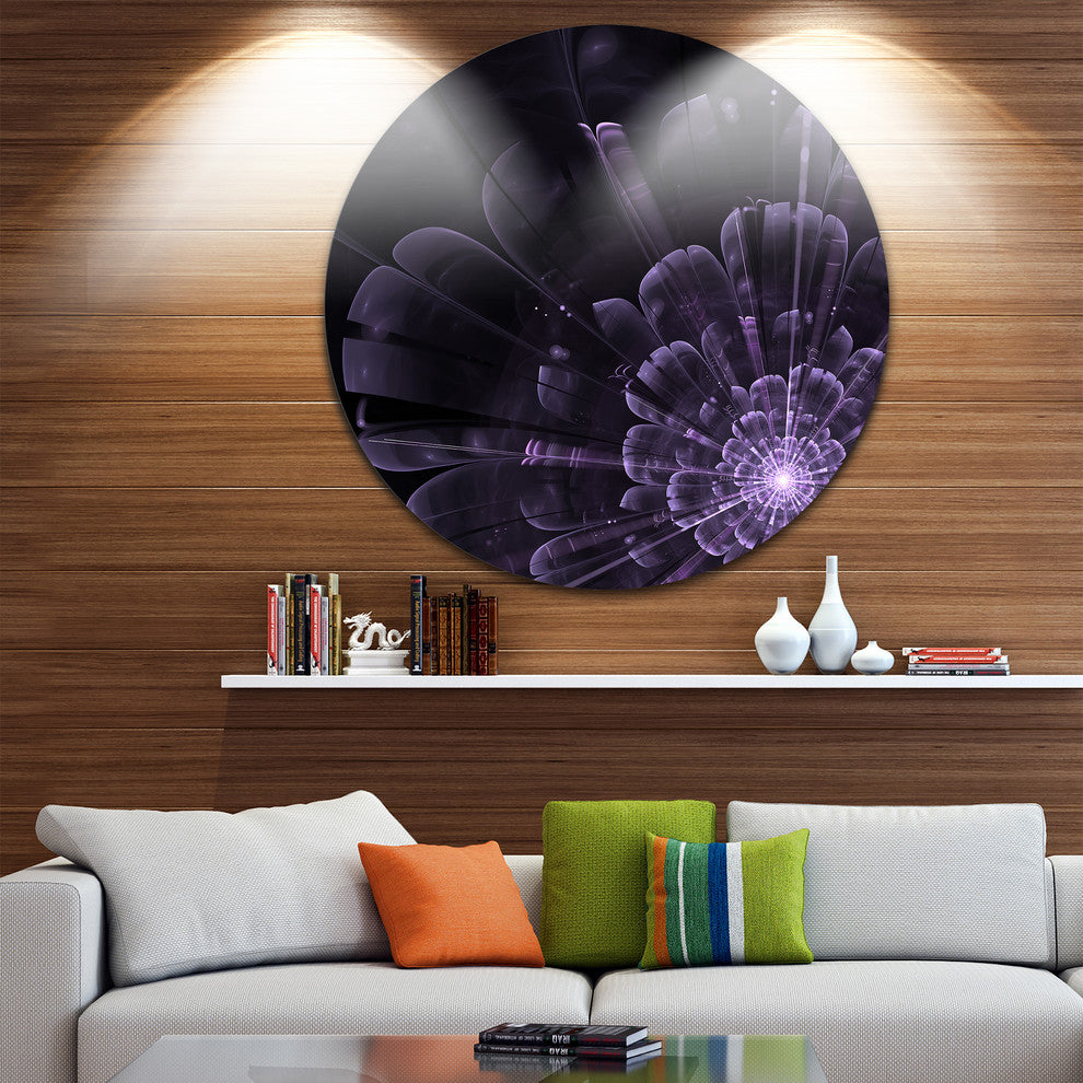Glowing Crystal Purple Fractal Flower, Floral Disc Metal Wall Art, 36"