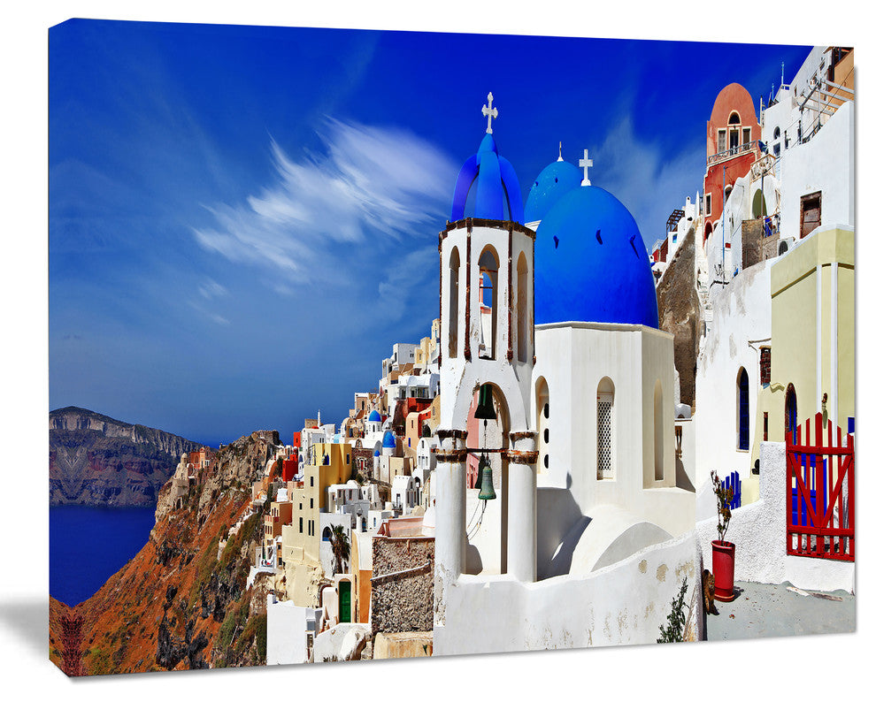 Oia Village Greece Panorama, Landscape Canvas Art Print, 20"x12"