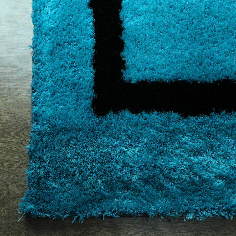 HAND TUFTED SHAG POLYESTER ECO-FRIENDLY AREA RUGS - Turquoise,Geometric Design