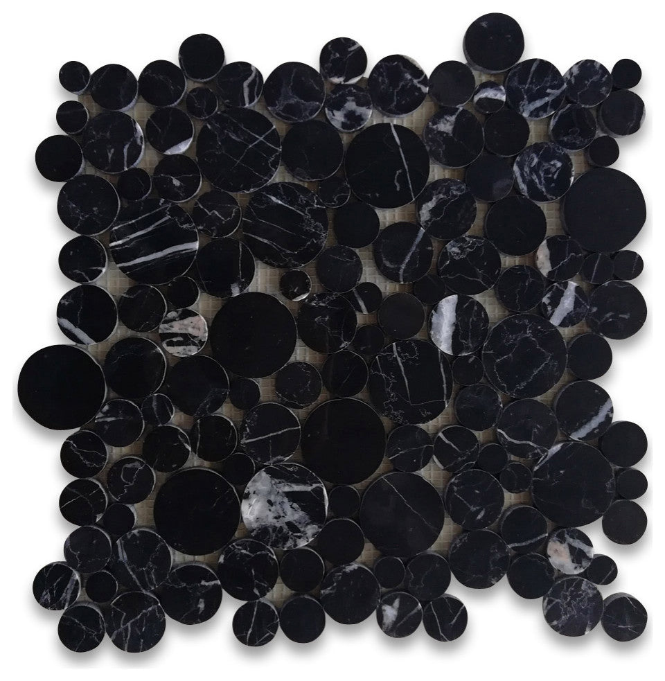 Nero Marquina Marble Bubble Round Mosaic Tile Polished, 1 sheet