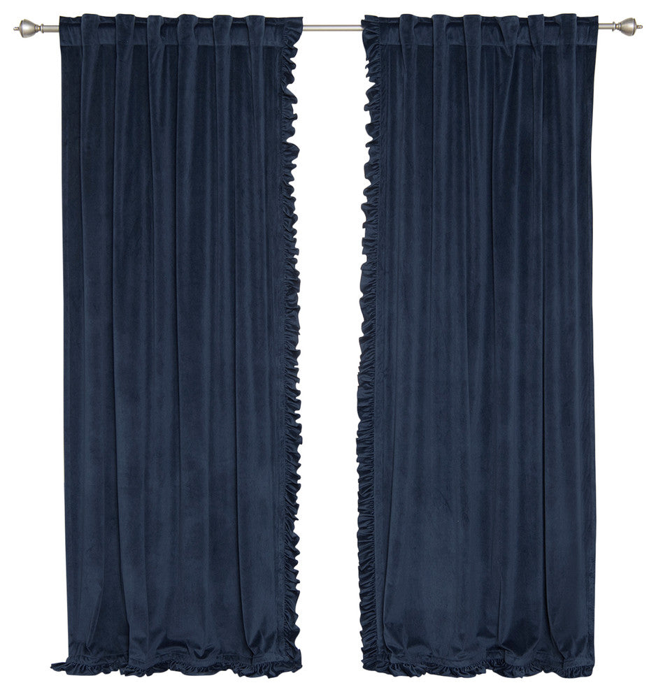 Luster Velvet Ruffle Curtains, Navy