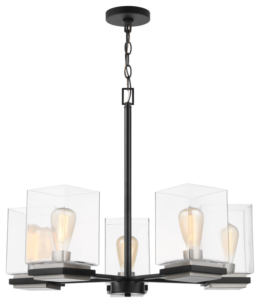 Crossroads 5-Light Chandelier, Matte Black With Clear Glass
