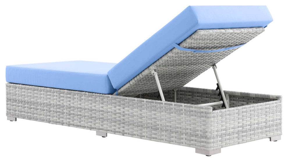 Lounge Chair Chaise, Rattan, Wicker, Gray Blue, Modern, Outdoor Patio Cafe