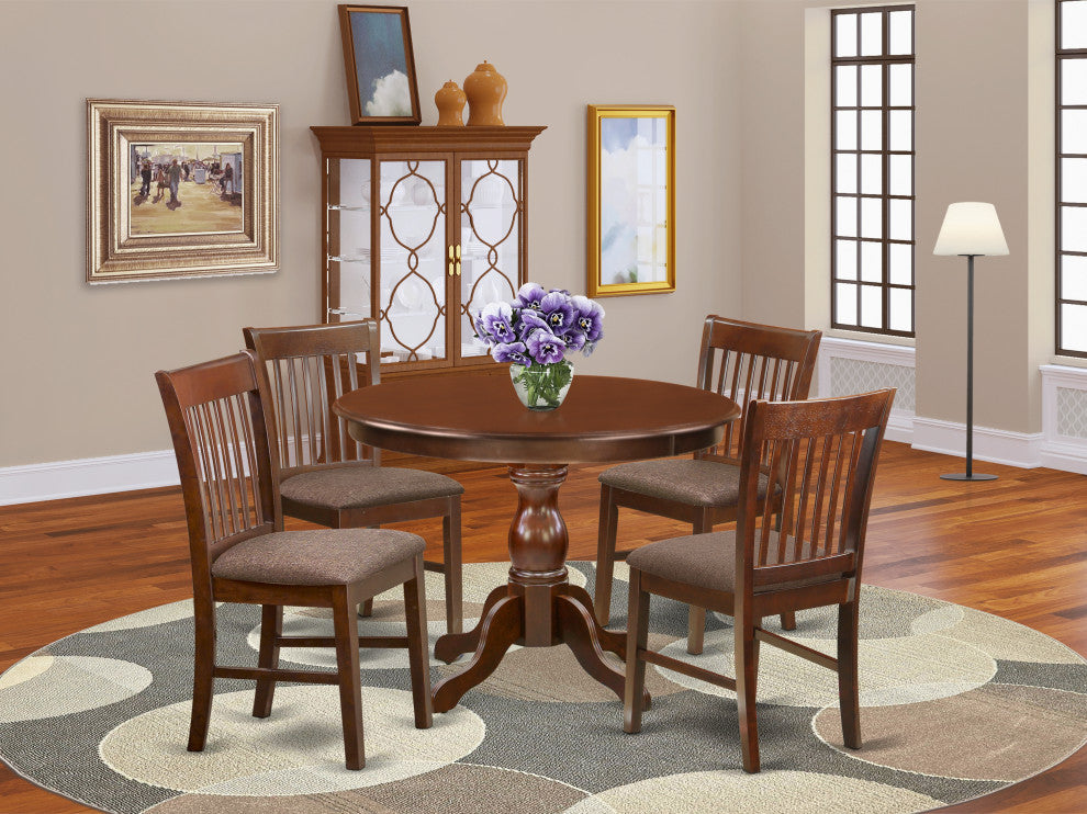 5 Pc Kitchen Set, Mahogany Wood Table, 4 Mahogany Kitchen Chairs
