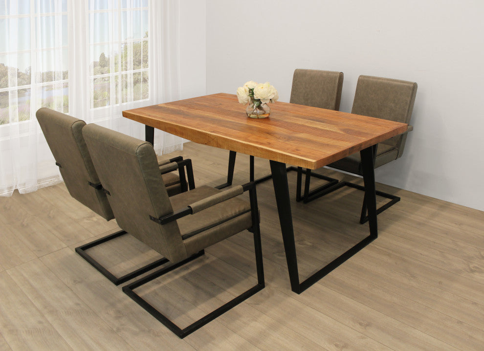 Anaheim 63" 5-Piece Dining Set, 4 Gray Leather Arm Chairs