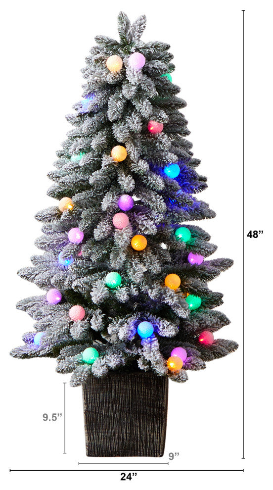 Nearly Natural T3035 4'' Winter Flocked Pre-Lit Artificial Christmas Tree