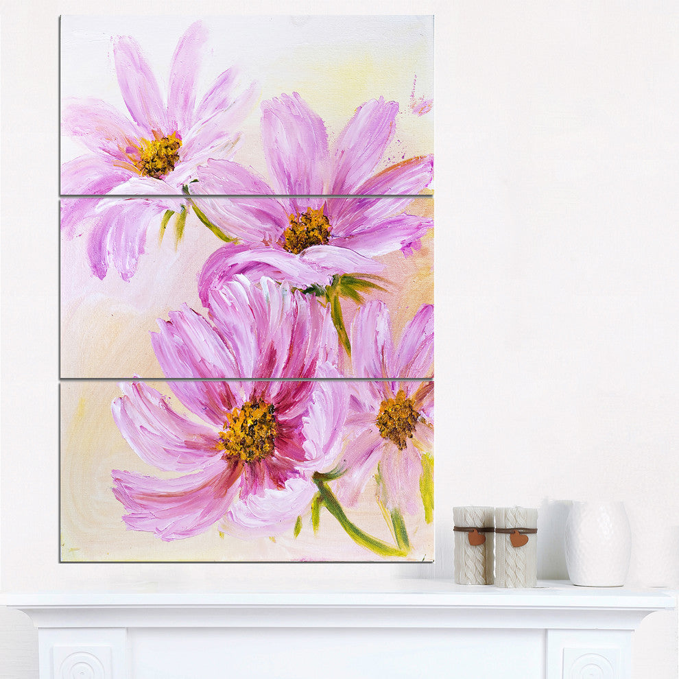 "Blooming Pink Cosmos Flowers" Metal Wall Art, 3 Panels, 28"x36"