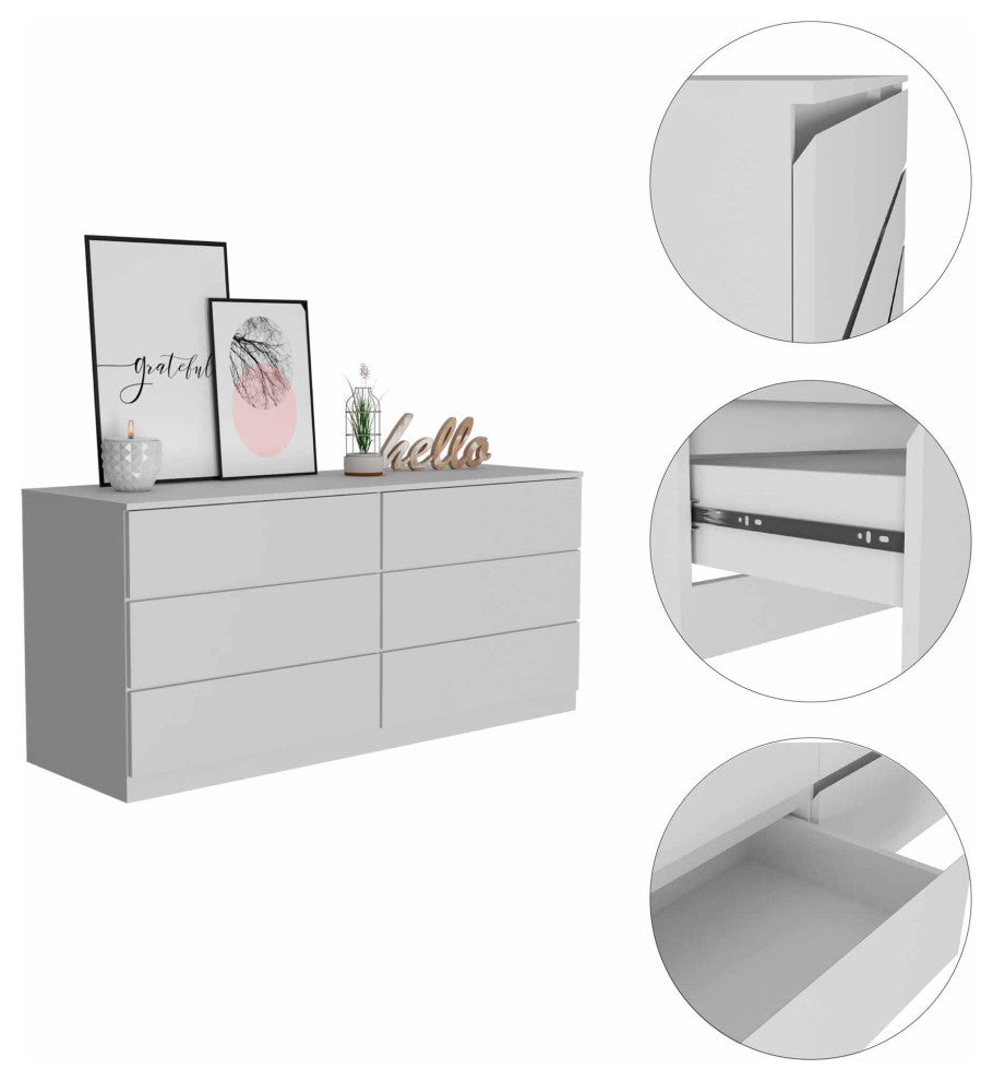 FM FURNITURE Seul Modern Minimal Six Drawer Double Dresser with Superior Top