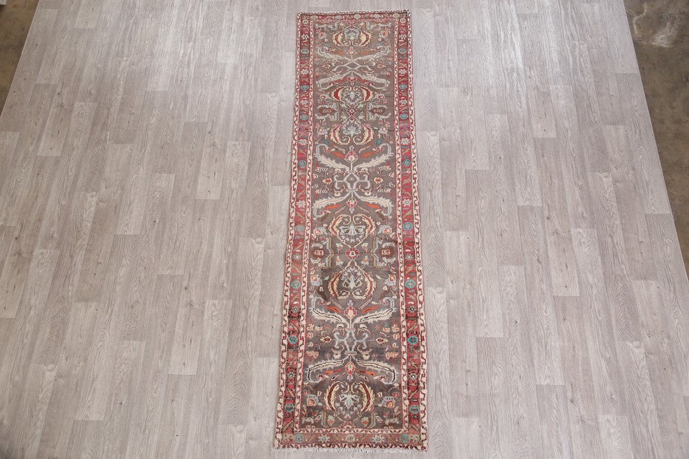 Consigned, Sultanabad Persian Hand Made Oriental Runner Rug, Brown, 9'1"X2'5"