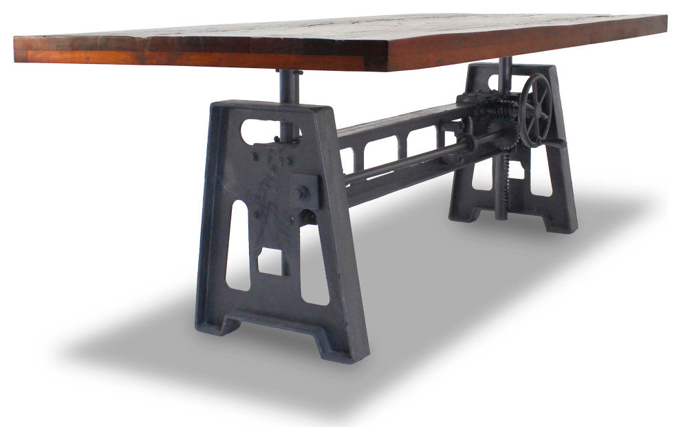 Industrial Dining Table - Cast Iron Base - Adjustable Height - Rustic Mahogany