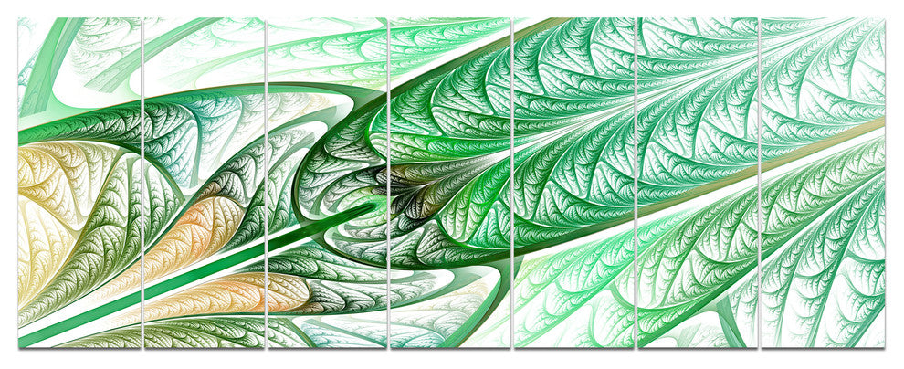 Green on White Fractal Stained Glass, Abstract Canvas Art, 83"x32", 7 Panels
