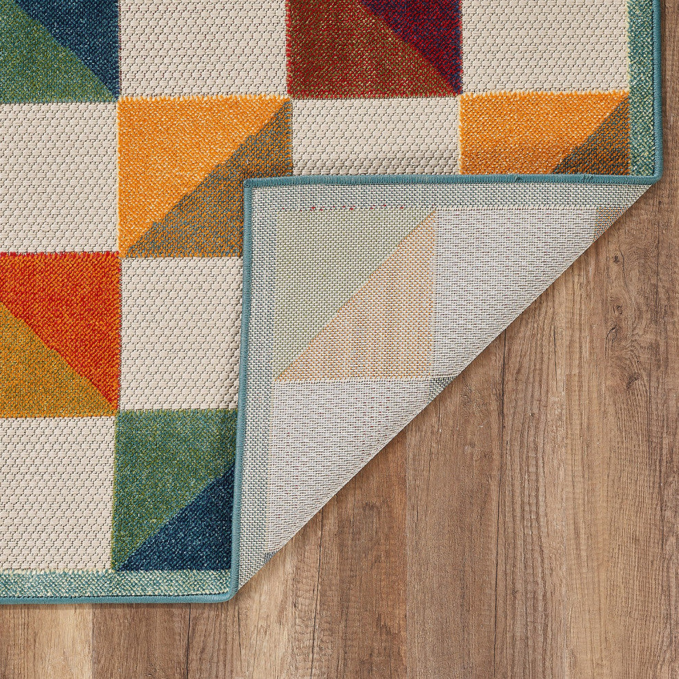 3"x5" Orange Gray Triangle Indoor Outdoor Area Rug