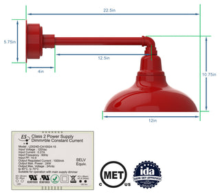 12in.  Red Gooseneck Barn Light with Metropolitan Arm