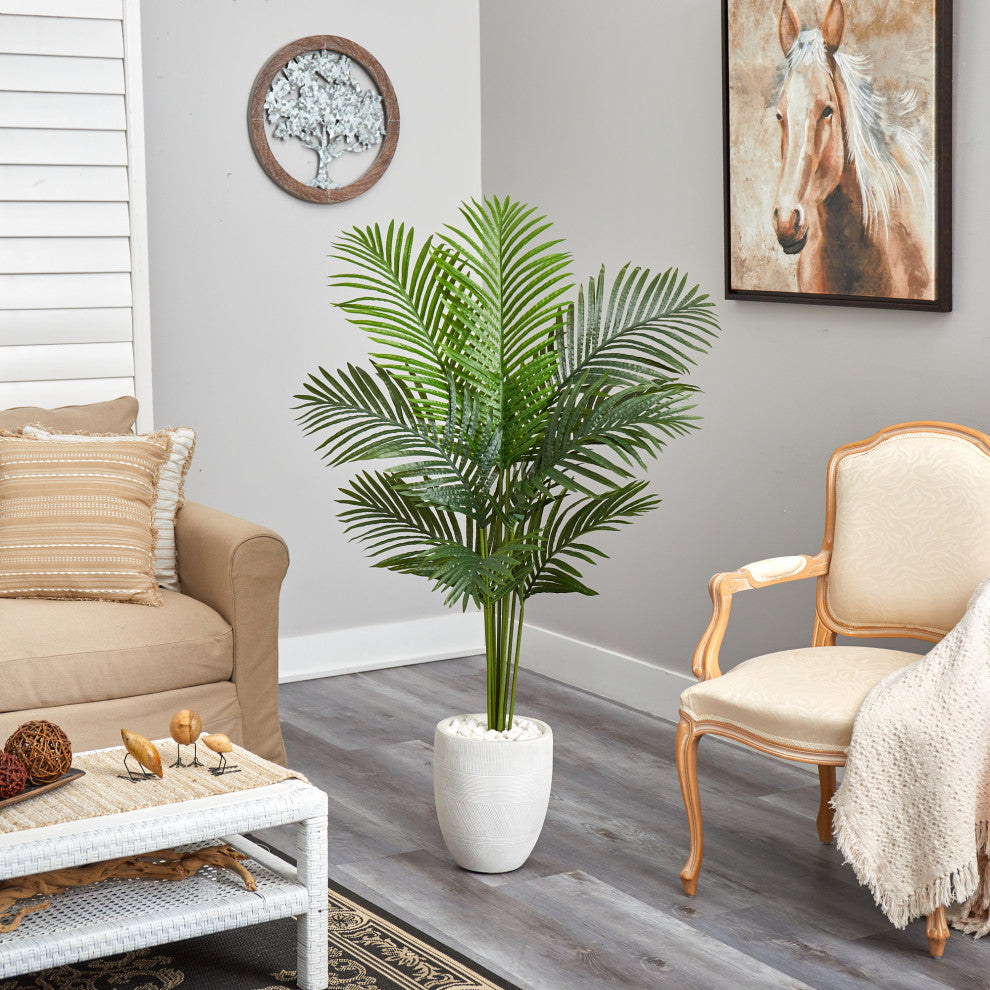 5' Paradise Palm Artificial Tree, White Planter