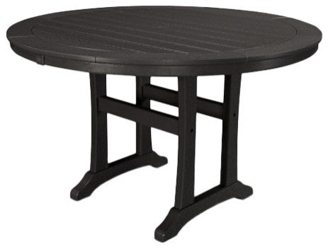 Polywood Nautical Trestle 48" Round Dining Table, Black