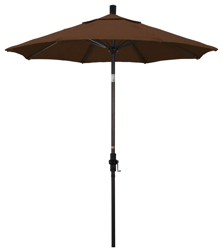 7.5' Bronze Collar Tilt Crank Aluminum Umbrella, Teak Olefin