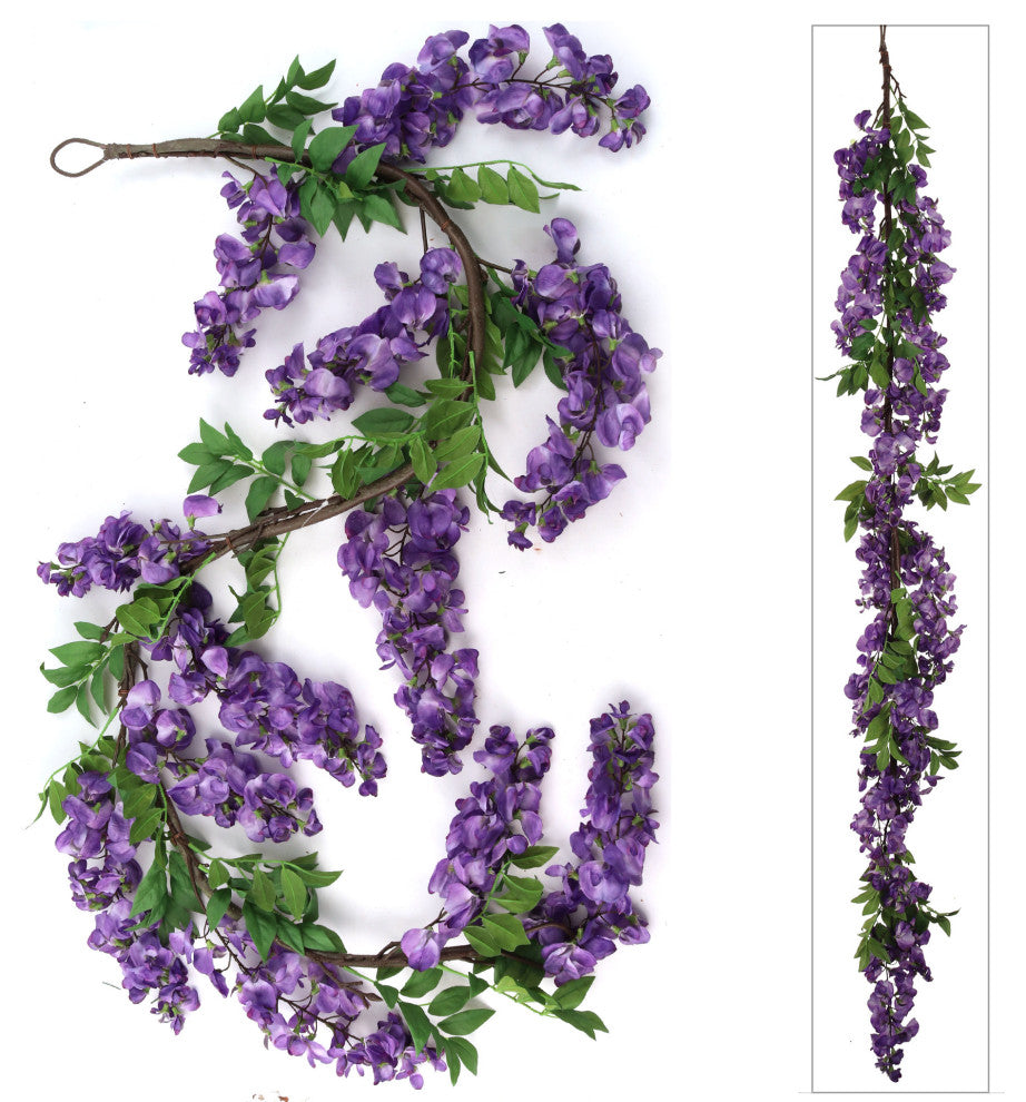 Silk Wisteria Garland 60" 12 Hanging Flowers, Set of 4