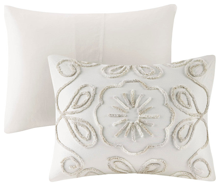 Madison Park Violette Tufted Medallion Comforter/Duvet Cover Set, Ivory Taupe