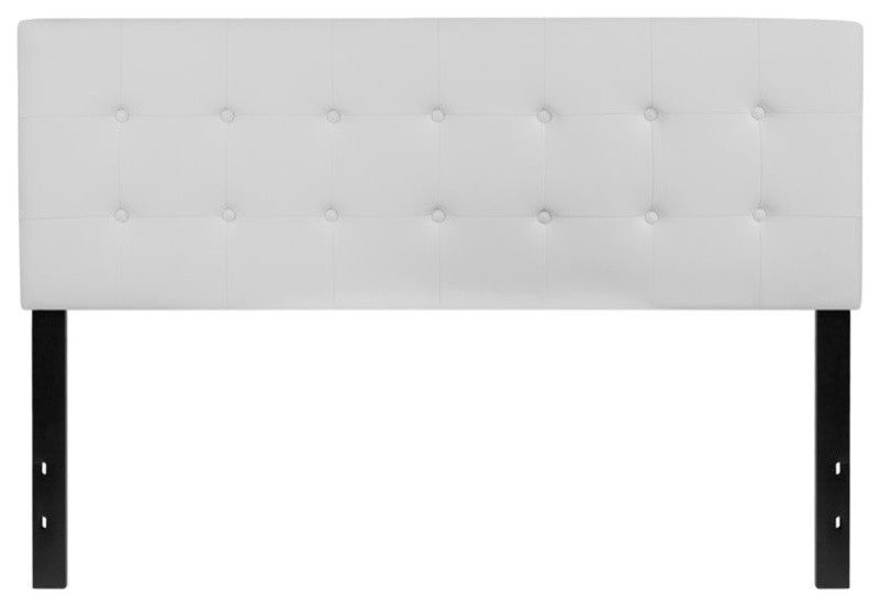 Lennox Tufted Upholstered Queen Size Headboard in White Vinyl