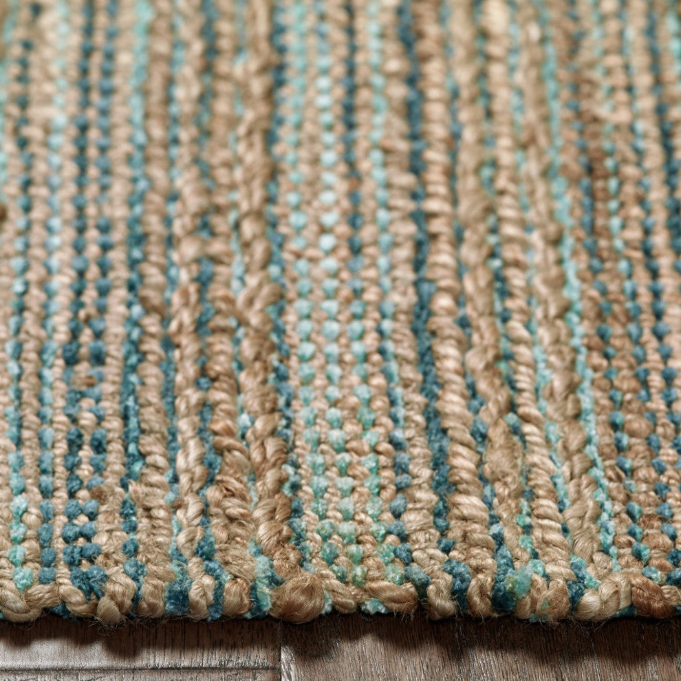 5" x 8" Teal and Natural Braided Jute Area Rug
