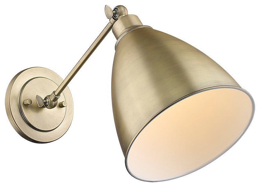 1 Light Wall Mount Cone shaped Adjustable Sconce in Aged Brass