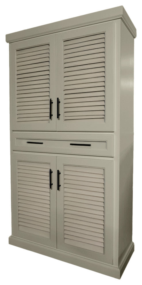 Coastal Solid Wood Kitchen Pantry Cabinet With Shutter Doors, Soft White