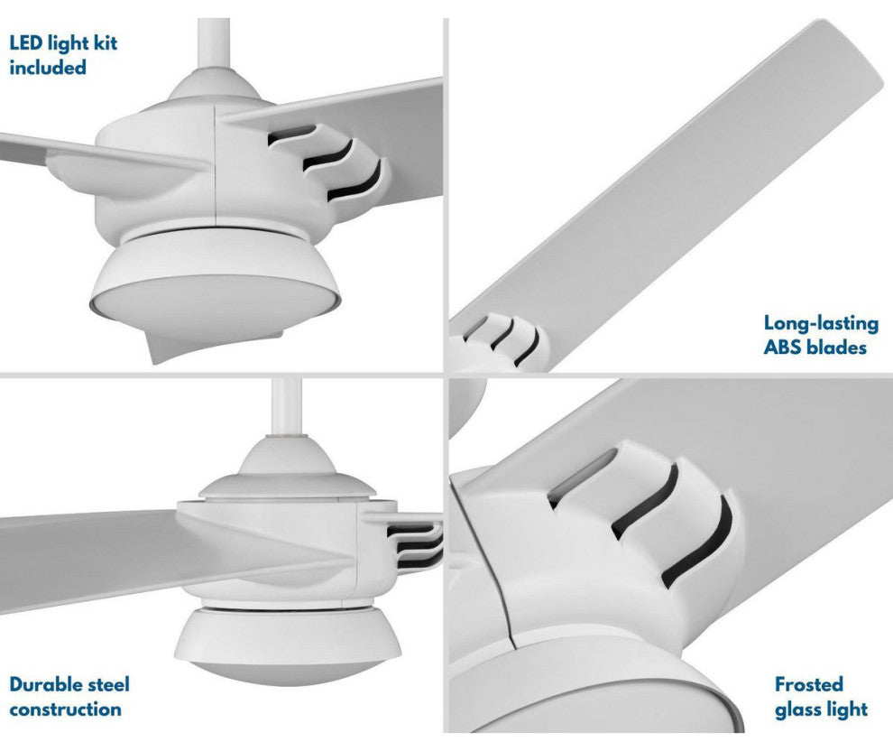 Edwidge 3-Blade 52" DC Motor LED Contemporary Ceiling Fan, White